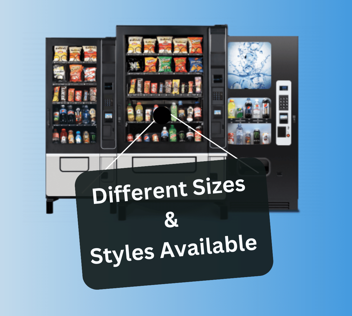 SNACK MACHINES ARE AVAILABLE IN SEVERAL SIZES AND STYLES