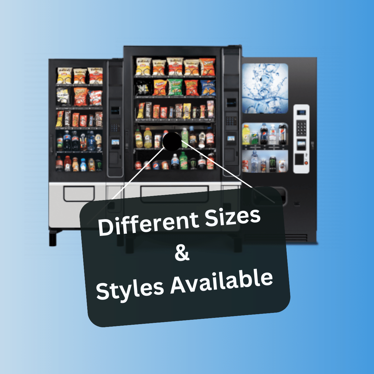 SNACK MACHINES ARE AVAILABLE IN SEVERAL SIZES AND STYLES
